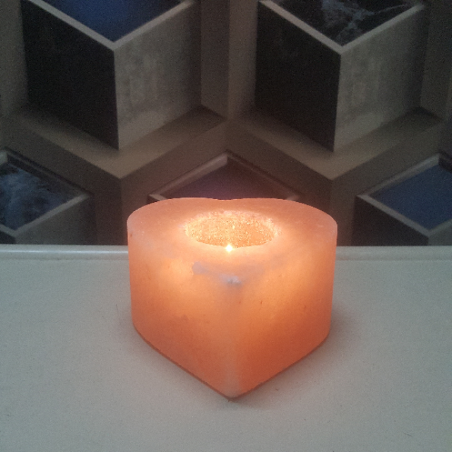 himalayan heart candle holder with light